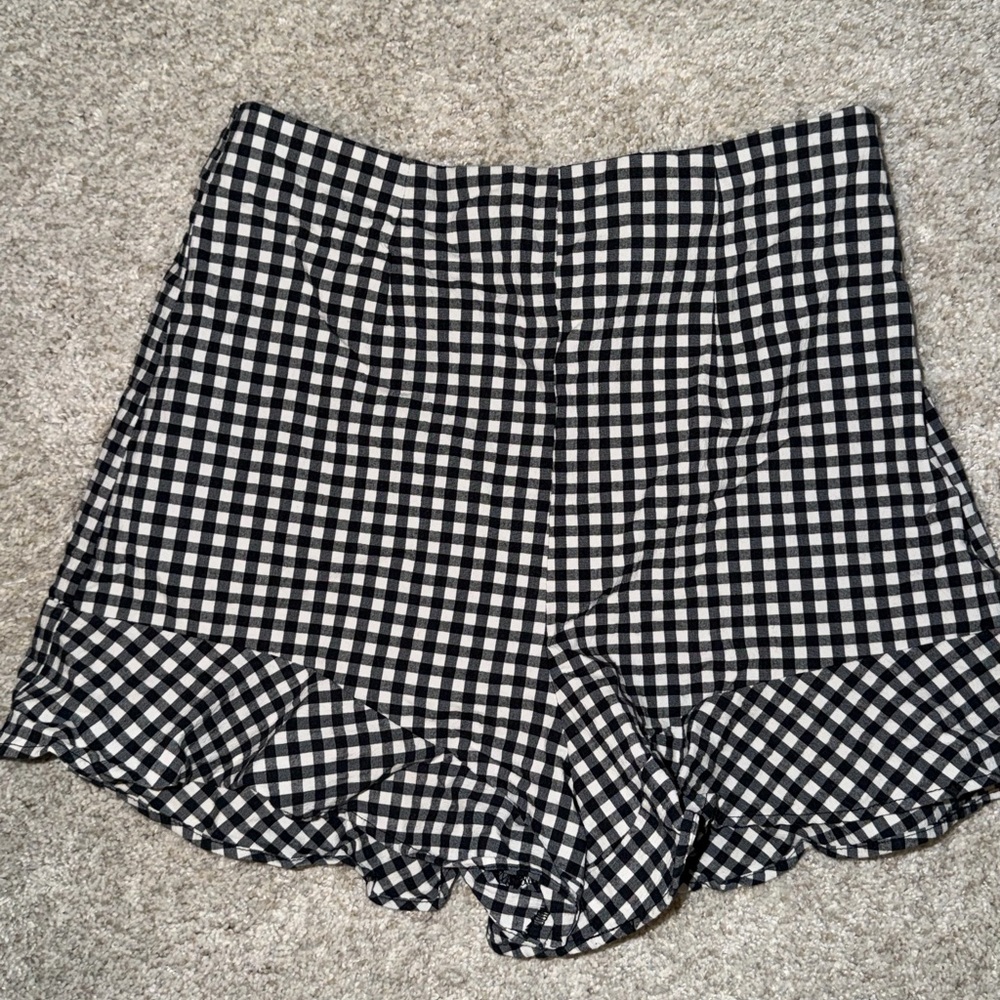 Zara Black & White Gingham Ruffle-Hem High-Waist Shorts